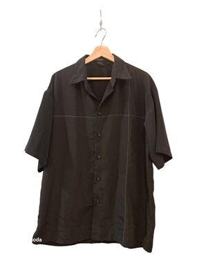 Amplify Black Short-Sleeve Casual Button-Down Shirt with Contrast Stitch Size L